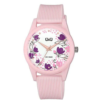 reloj q&q plástico vs12j014y mujer deportivo acuático rosado flores