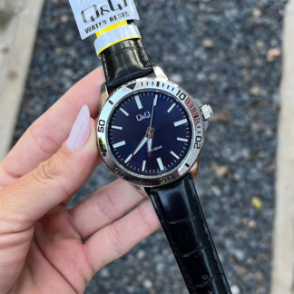 reloj q&q q28b-007py cuero negro azul hombre elegante