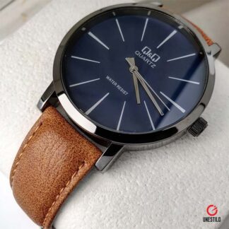 reloj qq q892j542y cuero marrón azul hombre