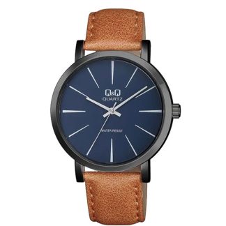 reloj q&q q892j542y cuero marrón azul hombre q892 casual elegante