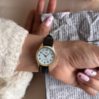 reloj qq qa07j104y cuero clasico mujer negro dorado elegante