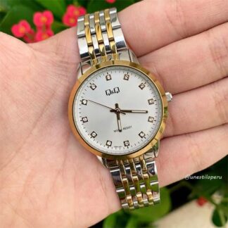 reloj qq qz81-401 para mujer de acero color dorado y plateado de estilo elegante con incrustaciones de piedras