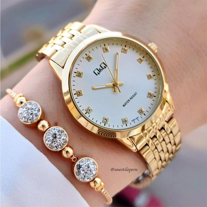 reloj qq qz81j202y mujer acero dorado mujer regalo