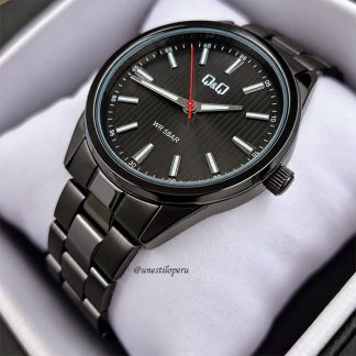 reloj qq qz94j402y acero inoxidable todo negro brillante elegante