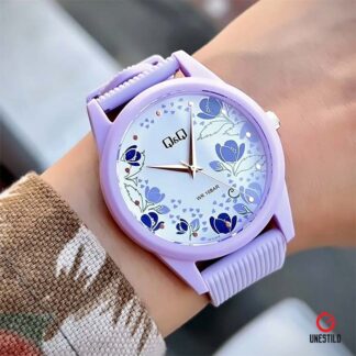 reloj qq vs12 resina deportivo acuático lila flores