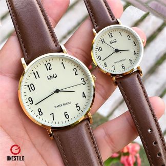 relojes C43A-004PY y C66A-001PY pareja cuero marrón dorado regalo