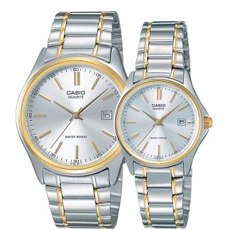 relojes Casio mtp-ltp-1183g-7a para pareja con correa de acero color plateado y dorado
