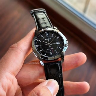 reloj casio mtp-v004l-1c cuero negro hombre clasico minimalista