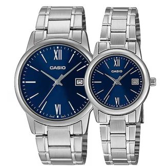 relojes Casio pareja mtp-v002d-2b3 y ltp-v002d-2b3 azul analógico acero