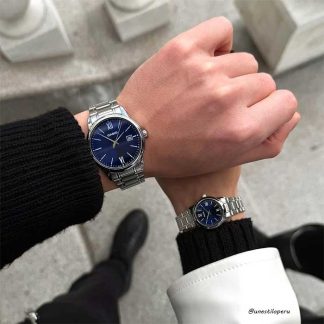 relojes Casio pareja mtp-v002d-2b3 y ltp-v002d-2b3 azul números romanos casual elegante