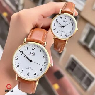 set de relojes qq QZ02J104Y C66A-002PY cuero marrón claro san Valentín